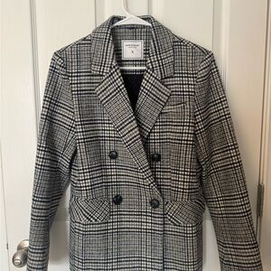 Black, Blue and White Plaid Houndstooth Blazer